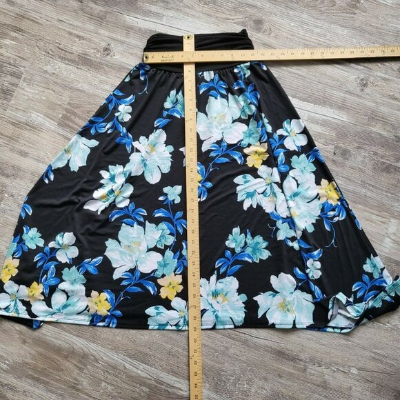 Apt 9 Womens Black Blue Floral Polyester Elastic Waist A Line Skirt Size Small - Picture 12 of 12